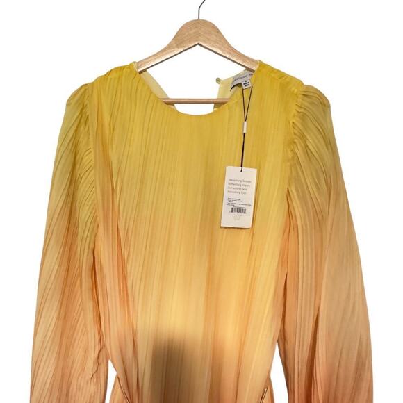 NWTs SOMETHING NAVY Pleated Long Sleeve Dress In Yellow/Orange Ombre (S) - Picture 9 of 16